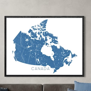 Canada Poster Wall Art Map of Canada with Topographic Country Landscape, Provinces and Main Roads, Vancouver Toronto Montreal