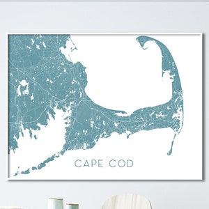 Cape Cod Map Wall Art Print, topografische Karte der Cape Cod Halbinsel Massachusetts, USA, Neuengland Straßenkarten, provenzaltown PTown MA