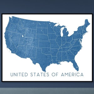 USA Karte Print Poster, Topographische Karte der Vereinigten Staaten von Amerika, Wand Kunst Drucke, US Road Maps, New York Keatra Chicago Los Angeles Boston