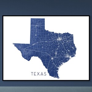 Texas Print and Texas Wall Art Map Print with TX State Roads and Landscape for Texas Gifts and Texas Home Decor