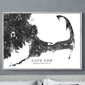 Cape Cod Map Print Poster, Cape Cod Art Prints, Topographisches Schwarzweiß-Landschaftsdesign The Cape Wall Decor, Provinztown Massachusetts