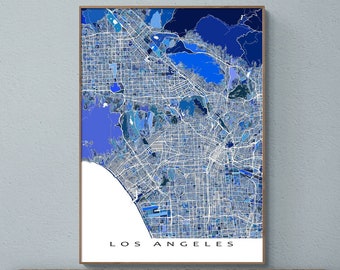 Los Angeles Map of Los Angeles Wall Art Print, Blue Modern Geometric LA Poster, California City Street Maps