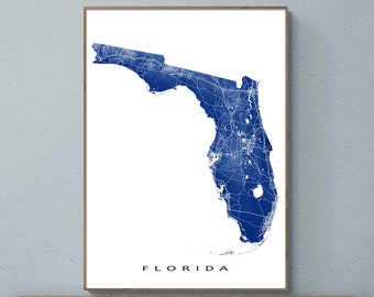 Florida Map, Florida State Wall Art Print Poster, USA State Outline Maps