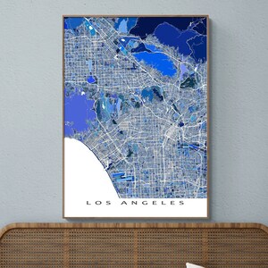 Los Angeles Karte von Los Angeles, Wandkunst, Blaues Modernes Geometrisches LA Poster, California City Street Maps
