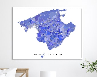 Mallorca Map Print, Mallorca Spain Map Art Prints, Geometric Majorca Map and Island Travel Gifts