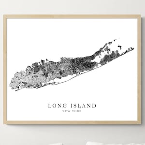 Affiche impression carte Long Island NY, art mural rue noir et blanc, cartes routières, estampes NYC, New York City USA Hamptons Brooklyn Queens Montauk