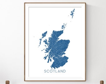 Scotland Map of Scotland Print, Scotland Poster 24x36, Landscape Blue Scotland Maps for Wall Decor, Scotland Souvenir, Edinburgh