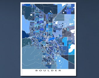Boulder Colorado Map Print and Boulder CO City Street Maps for Blue Geometric Boulder Art Prints and Boulder Wall Art