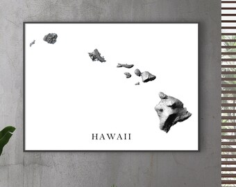 Maui Map Print Black and White Hawaii Art Poster - Etsy
