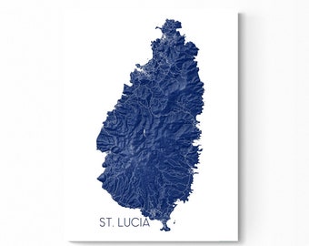 St Lucia Map of Saint Lucia Print for Walls, Island of St. Lucia Wall Decor Prints, Caribbean Art Topographic Map Poster