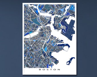 Boston Map Wall Art Print, City Street Artwork Decor Maps, Massachusetts, MA, Boston Wall Decor Travel Gifts