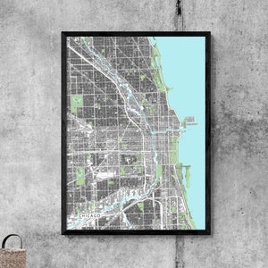 Chicago Art Map Print Poster, Chicago Illinois City Street Maps with Buildings, Map of Chicago Wall Art Prints, USA, Detailed Road Map