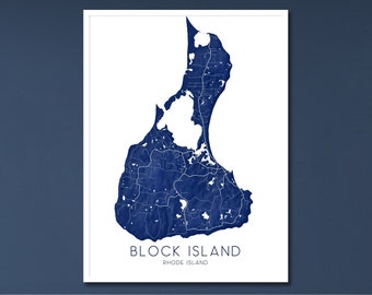 Block Island Map of Block Island Print, Block Island Poster, Blue Block Island RI Prints, New Shoreham, Rhode Island Maps