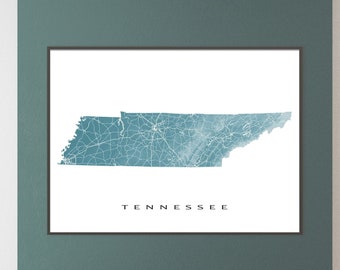 Tennessee Map of Tennessee Art Print, TN Map Poster, Tennessee Wall Decor, State Maps, Nashville, Memphis, Knoxville