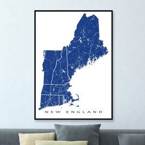 New England Landscape Wall Art and State Map with Connecticut, Maine, Massachusetts, New Hampshire, Rhode Island and Vermont States