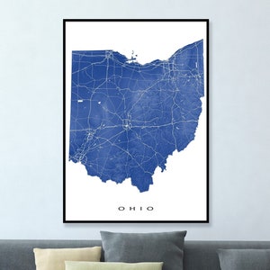 Ohio Map Art Poster and Ohio Art Prints, Ohio Wall Art Print, Map of Ohio State Road Maps, Columbus Cleveland Cincinnati