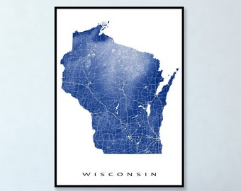 Wisconsin Wall Art Print and State of Wisconsin Map Poster for Wisconsin Artwork, Wisconsin Gift, WI Maps