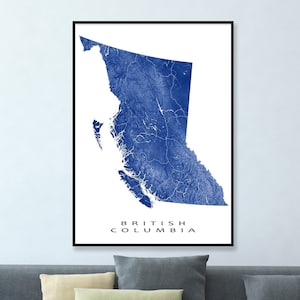British Columbia Map Wall Art Print Poster, BC Province Map, Canada, Landscape Art Maps, Vancouver Victoria Kelowna