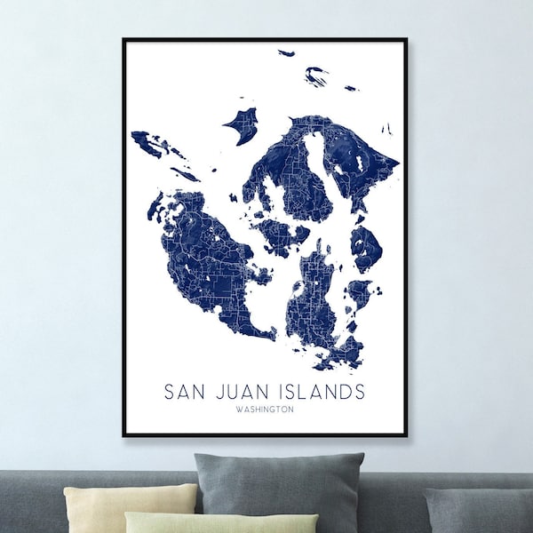 San Juan Islands Map of San Juan Islands Art Print, Topographic Blue San Juan Islands Print, Washington Maps