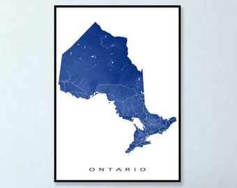 Ontario Print and Ontario Map Poster for Ontario Canada Map, Province Map with Roads, Toronto, Ottawa