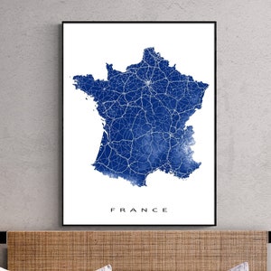 Art de la carte de France, impression de France, cartes de pays d'Europe, Paris, affiche topographique de la France, art mural, cartes, cadeaux de voyage, Paris