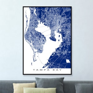 Tampa Bay Map Print and Tampa Bay Poster for Tampa Bay Area Map Art and Florida City Street Maps, St. Petersburg, Clearwater