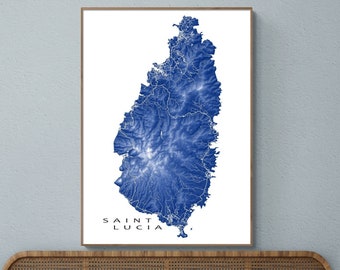 Saint Lucia Map Print Poster, St Lucia Wall Art Prints, Castries, Caribbean Island, Travel Gifts