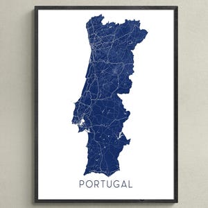 Poster impression d'art mural carte du Portugal, carte topographique du terrain du Portugal, cartes routières de l'Europe, Lisbonne Lisboa Coimbra Porto