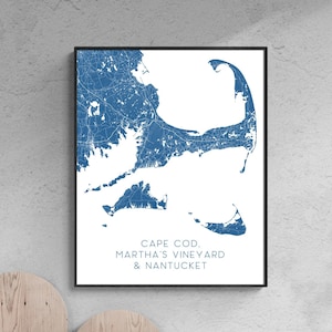 Cape Cod Kunstdruck und Cape Cod Karte, Nantucket Karte Kunstdrucke, Marthas Vineyard Island Wand Kunst Geschenke, Massachusetts Karten für Wanddekoration