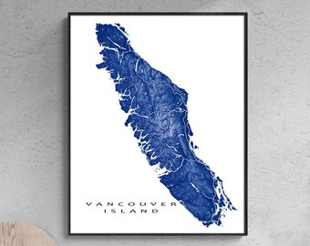 Vancouver Island Print and Vancouver Island Map Wall Art Poster, BC, British Columbia Canada, Victoria, Nanaimo, Tofino