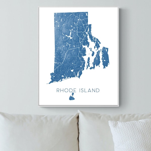 Rhode Island Art Prints and Map of Rhode Island Map Print for RI State Map Poster and Rhode Island Gifts