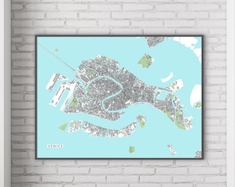 Venice Map Print and Map of Venice Italy Print for Venice Wall Art Poster, Venezia Prints with Buildings, Travel Gifts