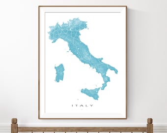 Italy Map Wall Art Print, Italy Poster, Italy Wall Decor, Italy Souvenir Travel Gifts, Rome, Milan, Florence