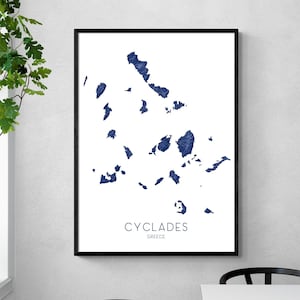 Kykladen Karte der Kykladeninseln, Kykladen Griechenland Kunstdruck, griechische Inseln Poster, Santorini, Mykonos, Paros, Siros, Delos