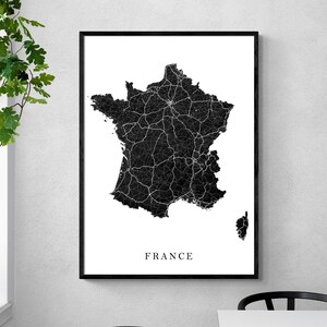 フランス地図アートプリントポスター、3D地形風景白黒プリント、Carte France国地図、パリ マルセイユ リヨン プロヴァンス ニース