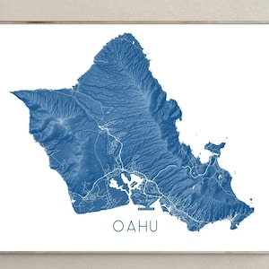 Oahu Map Print Poster, Topographische Karte von Oahu Hawaii, Wandkunst, Straßenkarten, Honolulu Waikiki North Shore USA