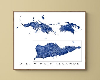 US Virgin Islands Map Print Poster, USVI Wall Art Prints, St Thomas, St Croix, St John Island Maps