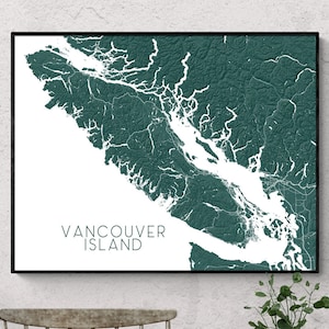 Vancouver Island BC Kanada Regionskarte Wand Kunst Druck Poster, topographische Straßenkarten, Nanaimo Tofino Victoria Saltspring Golfinseln