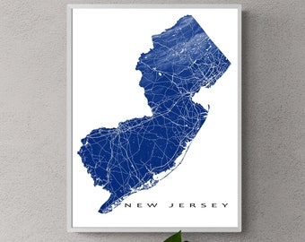 New Jersey Map Print, New Jersey State Outline, NJ Map Art Print, New Jersey Wall Art Poster