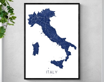 Italy Print, Italy Map of Italy Wall Art Prints, Italy Poster Wall Decor, Italy Gift, Colorful Topographic Maps, Italia