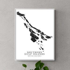Affiche impression carte des îles Gulf, impressions d'art mural noir et blanc des îles Gulf du sud de la Colombie-Britannique, Canada, Salt Spring, Pender Galiano Gabriola Saturna