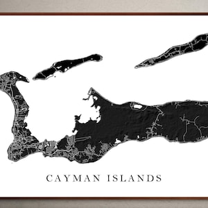Affiche impression carte des îles Caïmans, décoration noir et blanc, impressions d'art mural île des Caraïbes, Grand Cayman Cayman Brac Little Cayman