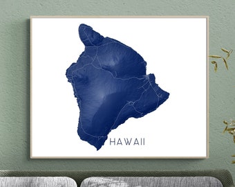 Hawaii Map Big Island Print and Hawaii Wall Art Poster for Hawaiian Art Prints and Hawaii Gifts