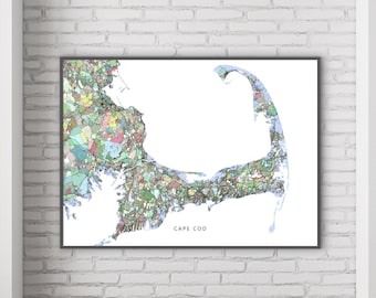 Cape Cod Map Art Print, Massachusetts, MA, Cape Cod Wall Art Poster Decor, Gifts, Souvenir