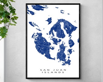 San Juan Islands Map Art Prints and Landscape San Juan Island, Orcas Island, Lopez Island Maps for Washington Gift