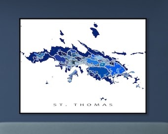 St. Thomas Map of St Thomas USVI Maps, Geometric Blue St. Thomas Virgin Island Art Print, US Virgin Islands Wall Decor