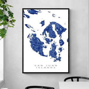 San-Juan-Inseln Karte Kunstdrucke und Landschaft San-Juan-Insel, Orcas-Insel, Lopez-Insel Karten für Washington Geschenk