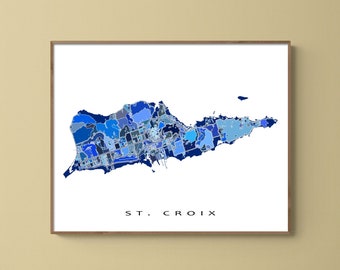 St Croix USVI Map of St Croix Map Virgin Islands Print, Geometric Blue St Croix Poster for Wall Decor, Caribbean Island Art Prints