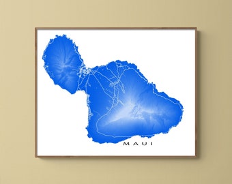 Maui Map Art Print, Maui Hawaii Map Art Prints, Hawaiian Island, Map of Maui Poster, Travel Gifts