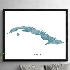 Cuba Map Print and Cuban Decor for Landscape Caribbean Art Cuba Island Maps Travel Gifts